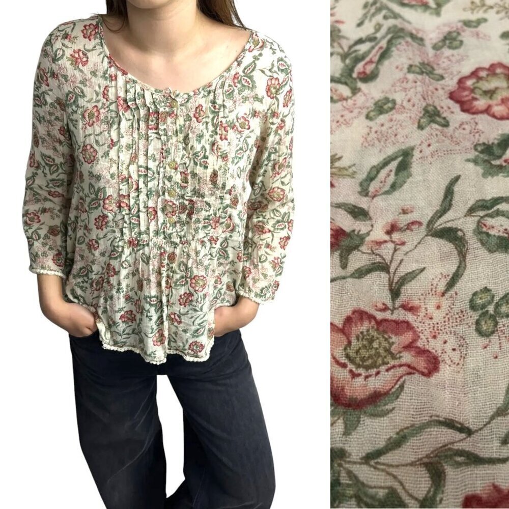 Denim & Supply Ralph Lauren Cream Floral Blouse Top Size XS 2499